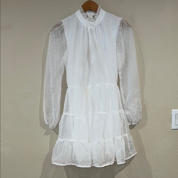 Altar'd State White Formal tiered zipper Dress with Bishop poufy Sleeves XS - Picture 1 of 8